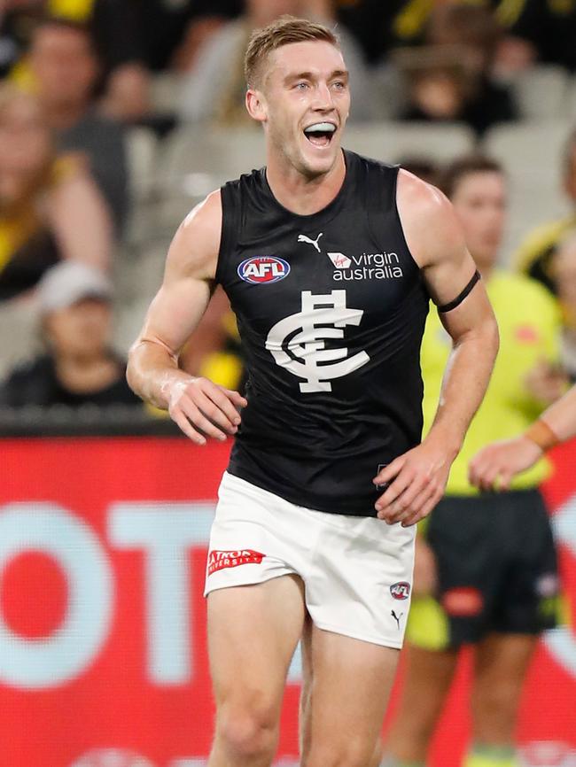 Oscar McDonald celebrates one of his two goals after coming on as the sub. Picture: Getty Images