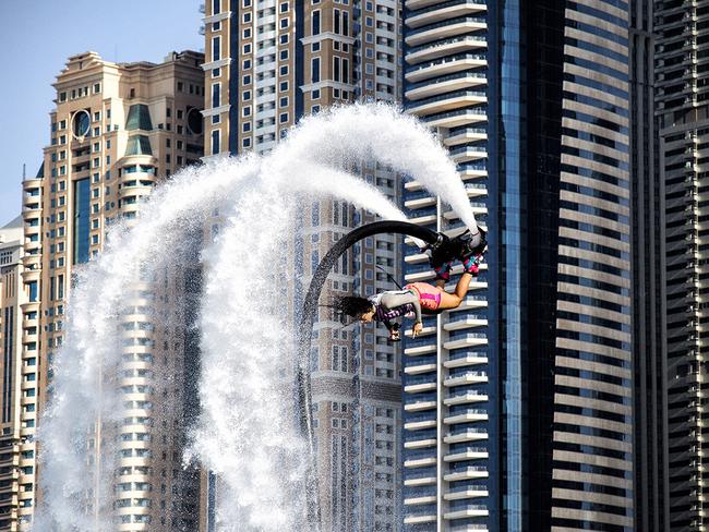 Amazing FlyboardPhotographer: Riyas MuhammedYear: 2018"I captured this photo during the flyboard performance show at Dubai Marina, UAE."Copyright: © Riyas Muhammed, India, Entry, Open, Motion, 2018 Sony World Photography Awards