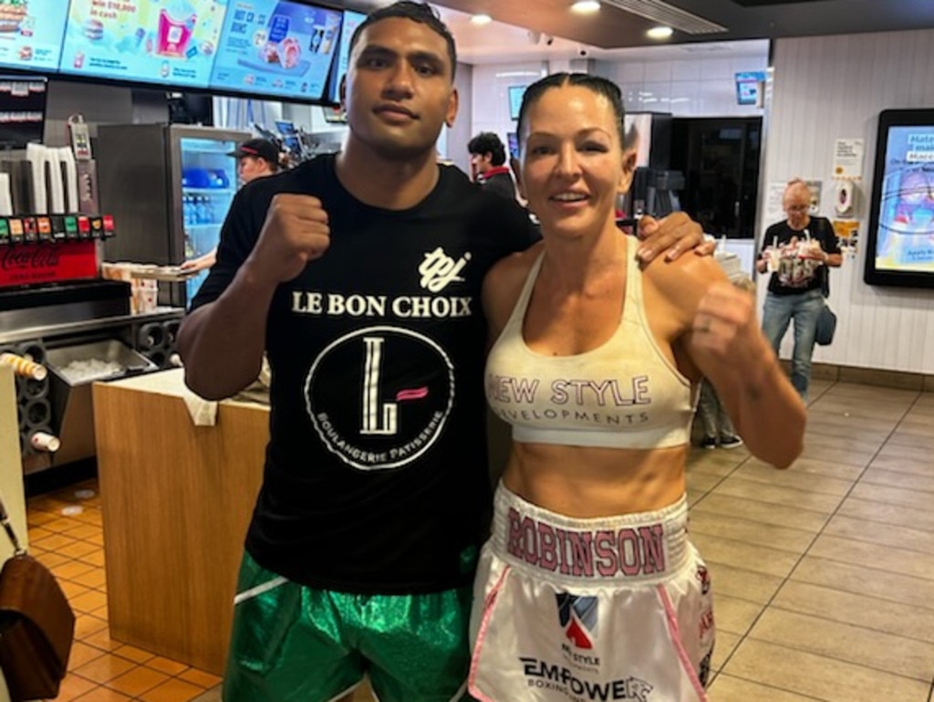 Tevita Pangai Jr and Desley Robinson at a McDonald’s.