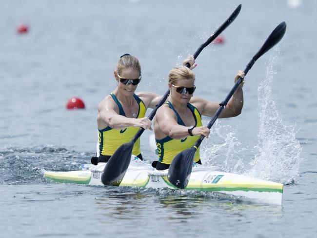 Alyssa Bull and Alyce Wood of Team Australia during Women's Kayak Double 500m Heat 4 on day ten of the Tokyo 2021 Olympic Games. Photo: Adam Pretty/Getty Images