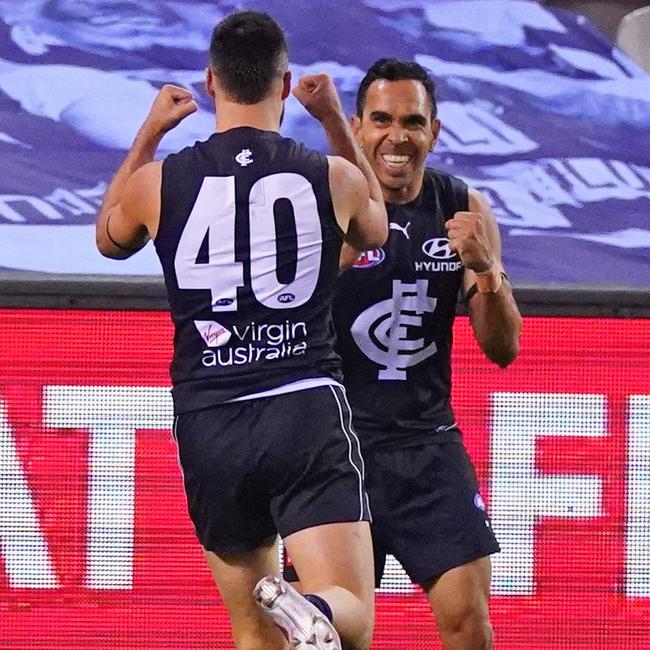 Eddie Betts celebrates a goal. Picture: AAP Image/Scott Barbour