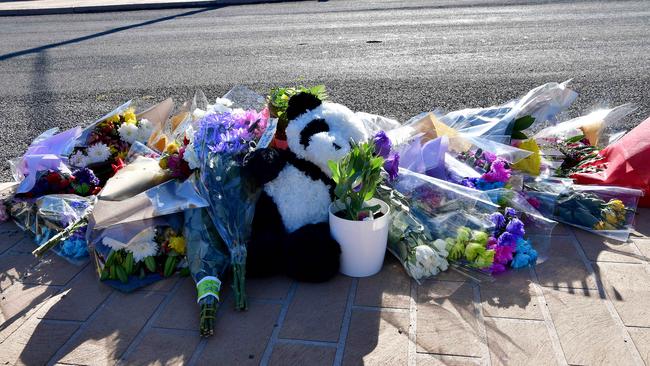 Tributes left near where Caleb was killed. Picture: Bianca De Marchi