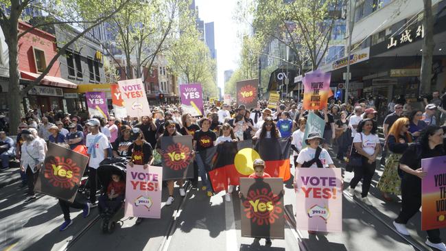 Crowds have gathered in cities and towns in every state and territory to show their support for the October 14 poll. Picture: NCA NewsWire/Valeriu Campan