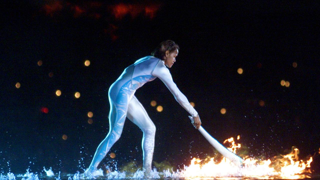 Cathy Freeman ignites the Olympic flame during the opening ceremony.