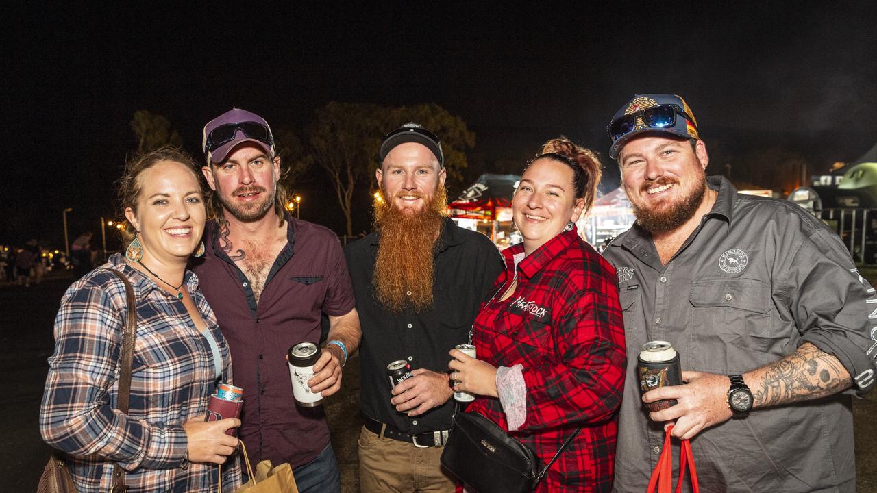 At Meatstock from Weipa are (from left) Sharnie Rehbein, Dayne Harris, Justin Lindsay, Centaine Hoschke and Patrick Moy at Toowoomba Showgrounds, Saturday, March 9, 2024. Picture: Kevin Farmer