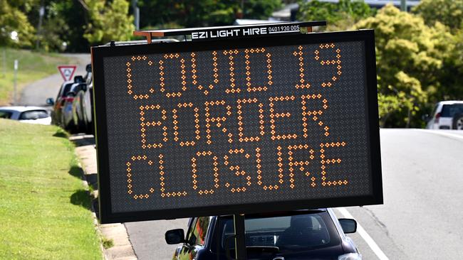 COOLANGATTA, AUSTRALIA - NewsWire Photos - JANUARY 28, 2021.An electronic sign displaying a message regarding the New South Wales - Queensland border closure in Coolangatta on the Gold Coast. The QLD border will open to all parts of NSW from February 1.Picture: NCA NewsWire / Dan Peled