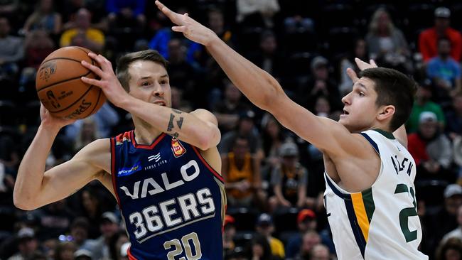 Sobey had 25 points in Adelaide’s NBA pre-season game against Utah in October and hasn’t given up hope of playing summer league this season. Picture: Gene Sweeney Jr. (Getty)