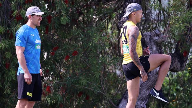 Tiger Shai Bolton being put through his paces at Richmond training. Picture: Michael Klein