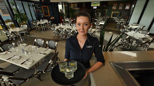 Bar supervisor Kathy Riley, 25, working on a quiet afternoon in the restaurant at the Caxton Hotel in Petrie Terrace, Brisbane. Lyndon Mechielsen/Courier Mail