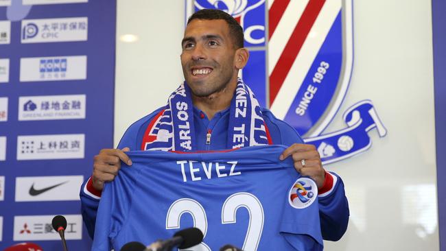 Argentine striker Carlos Tevez after signing for Shanghai Shenhua.