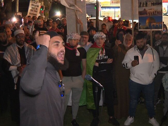 Sheikh Ibrahim Dadoun at a rally showing support of Palestine, in Lakemba. Picture: TNV