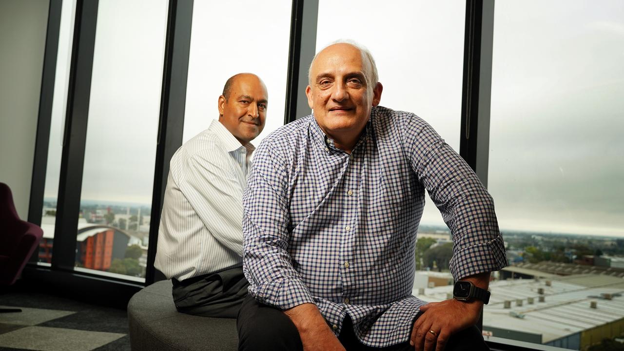 Sigma Healthcare chief executive Vikesh Ramsunder and Chemist Warehouse co-founder Mario Verrocchi. Picture: Luis Enrique Ascui