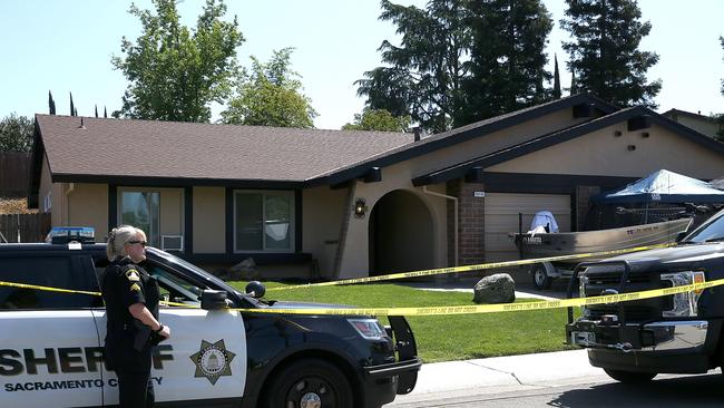 Sacramento police outside the home of accused rapist and killer Joseph James DeAngelo in Citrus Heights, California.