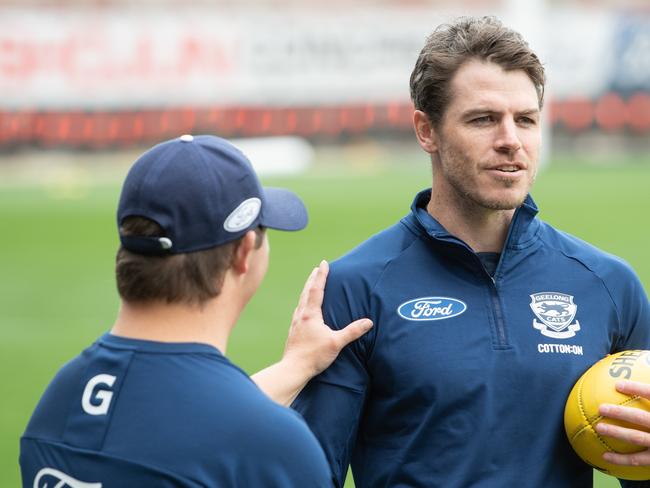 21-03-2023 Geelong Cats training at GMHBA Stadium. Isaac Smith. Picture: Brad Fleet