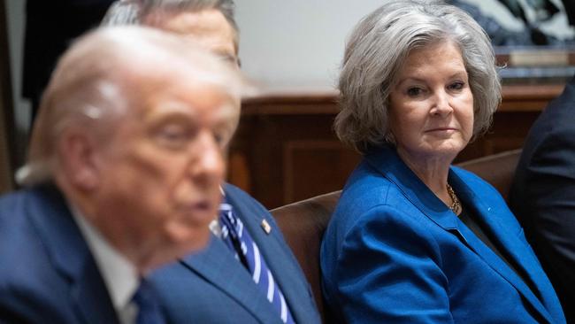 White House Chief of Staff Susie Wiles keeps an eye on US President Donald Trump at the White House in Washington, DC. Picture: AFP