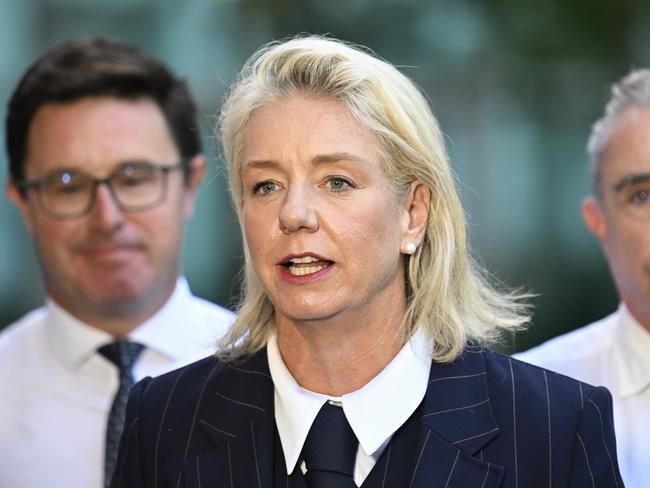 CANBERRA, AUSTRALIA  - NewsWire Photos - MAY 12, 2025: Leader of The Nationals, David Littleproud, Kevin Hogan and Bridget McKenzie hold a press conference at Parliament House in Canberra. Picture: NewsWire / Martin Ollman