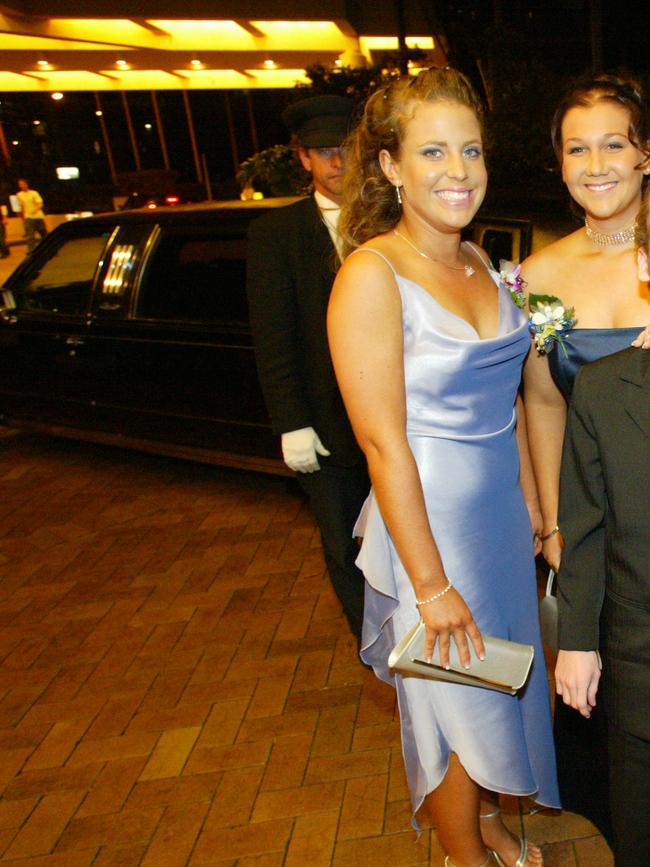 JULY 31, 2004: Emmanuel College Formal at the Gold Coast International. Tara Collins, Katy Thomason, Alan Driscoll and Elli Krestensen (l to r). PicAlex/Carter - education socials