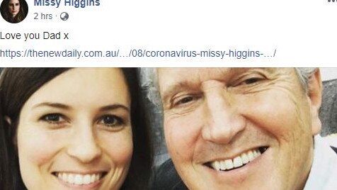 Missy Higgins' post defending her father Chris Higgins.