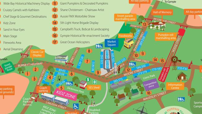 The map and activities planned for the 2021 Goomeri Pumpkin Festival. Maudsley Street allows access through the southern end of the town.