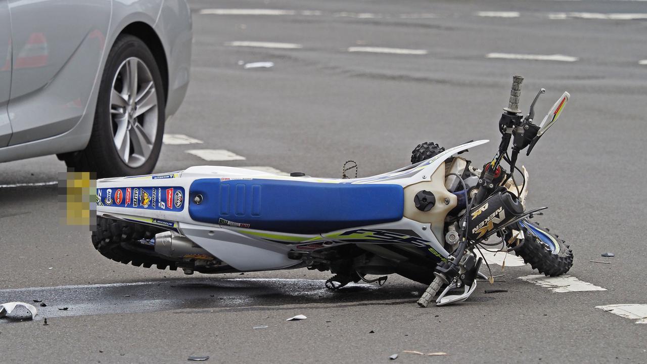 The dirt bike was pictured tipped over in the middle of the intersection. Picture: Supplied/Leif Johansen