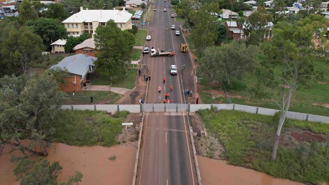 Levee gates installed at Charleville ahead of the Warrego River’s expected peak on Saturday. Picture: Murweh Shire Council