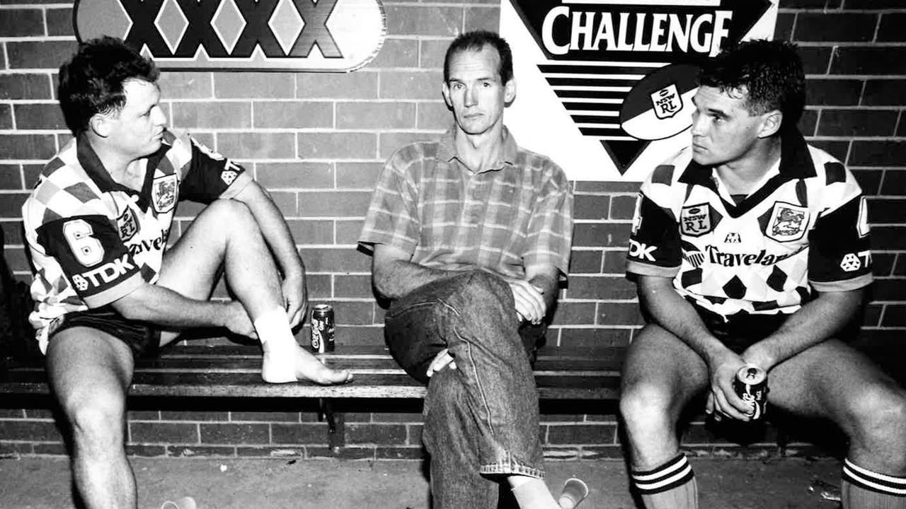 Kevin Walters, Wayne Bennett and Chris Johns after a Broncos loss in 1994.