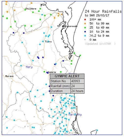 Rainfall measured over the region including Gympie. Picture: Contributed