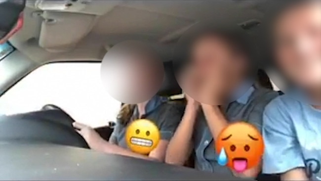 A trio of students all sat in the front of the student-driven car. Picture: TikTok