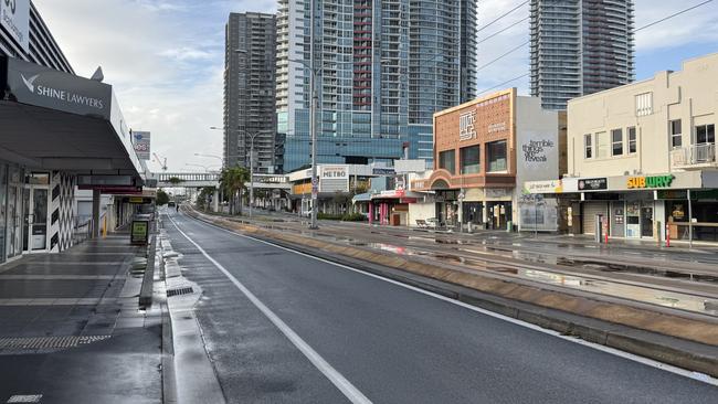 The streets of Southport were empty ahead of Tropical Cyclone Alfred on Thursday, March 6, 2025. Picture: Andrew Potts