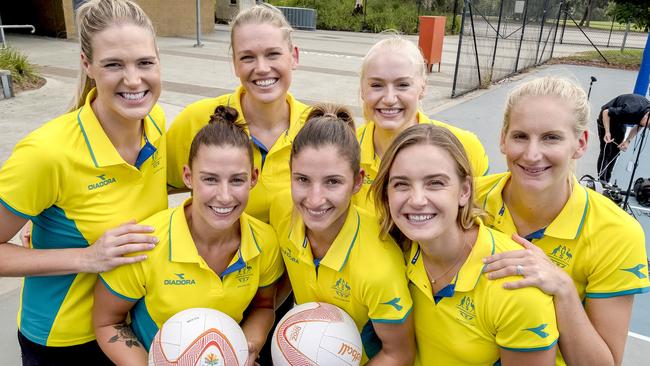 Newly selected Diamonds (back L-R) Caitlin Bassett, Caitlin Thwaites, Jo Weston, April Brandley, (front L-R) Madi Robinson, Kim Ravaillion and Liz Watson.