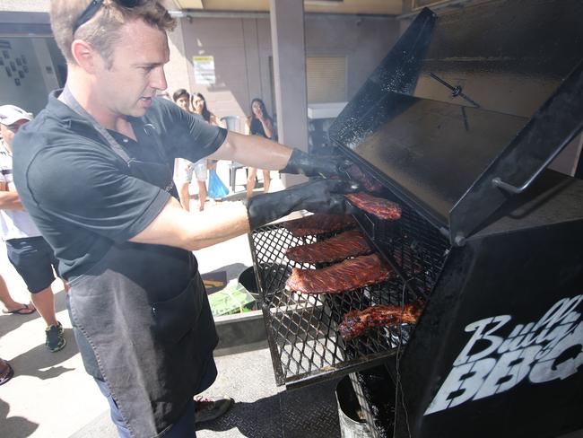 Ricki Brideoake, from Bully BBQ, teaching a BBQ masterclass at the Australian Meat Emporium, Alexandria Photo: Bob Barker