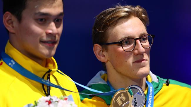 Mack Horton on the podium in Budapest after his silver medal in the 400m behind China’s Sun Yang.