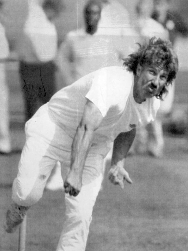 English cricketer Ian Botham bowling during a Test match at Edgbaston 1989.