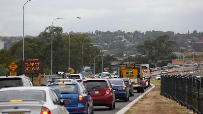 Bumper to bumper traffic on Narellan road. Picture: Robert Pozo