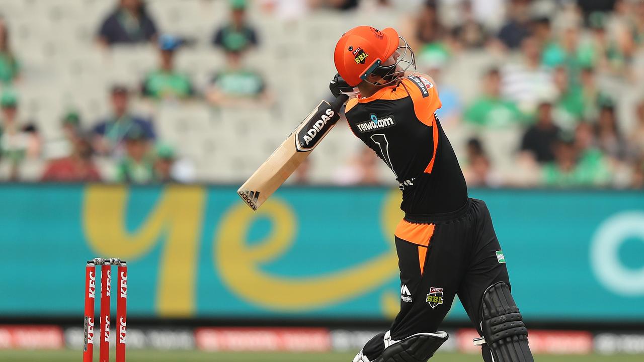 Liam Livingstone launches a huge six for Perth Scorchers last summer.