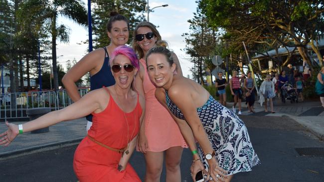 Jessica Weidinger (front left), Angele Harford, Kerstyn Dance and Adelaide Lodder celebrate New Year's Eve in Mooloolaba in 2015. Picture: Nicky Moffat.