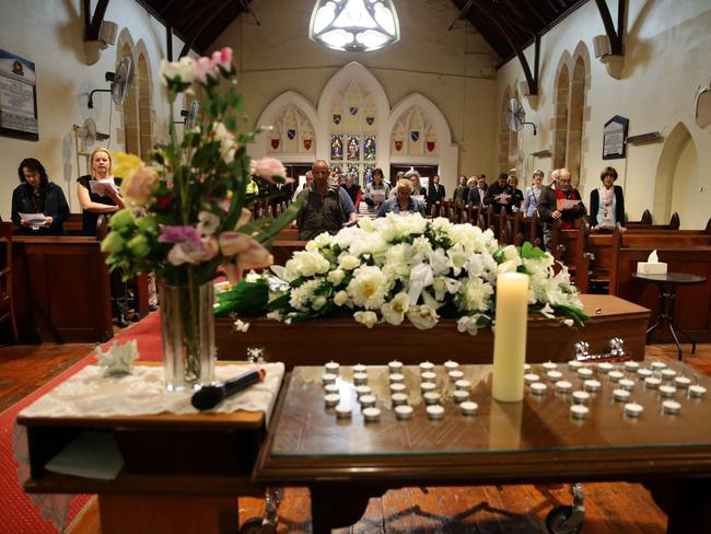 Frank Lawlor funeral service at Ashfield Uniting Church Parish Mission. Picture: Craig Wilson
