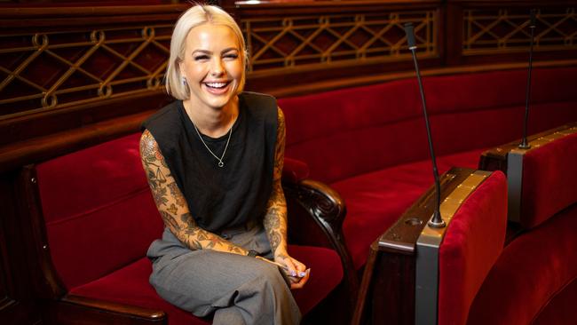 Animal Justice Party MP Georgie Purcell pictured in the upper house chamber at Parliament House, Melbourne. Picture: Mark Stewart.