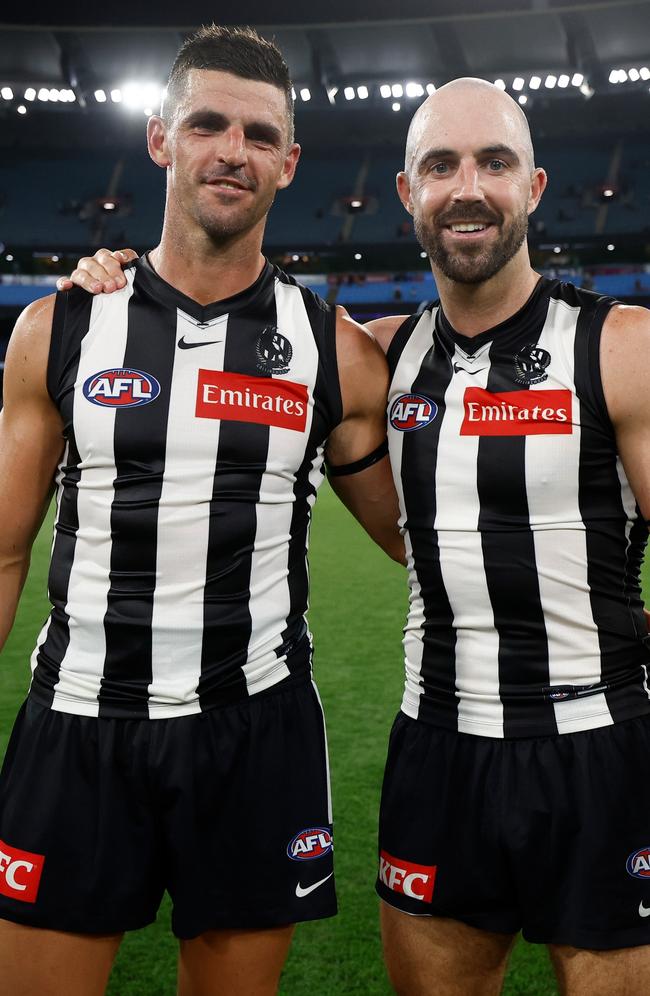 The pair will play game 308 together on Friday. Picture: Michael Willson/AFL Photos via Getty Images