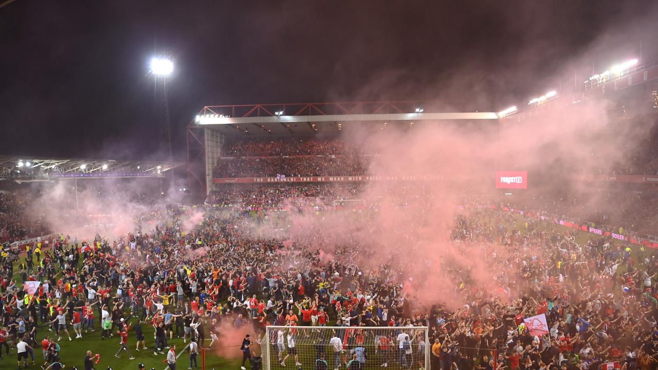 There were wild scenes after the game. (Photo by Michael Regan/Getty Images)