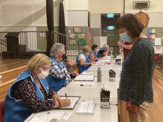 Even the incumbent Mayor has to line up to get her name marked off the Roll. Picture: Richard Noone