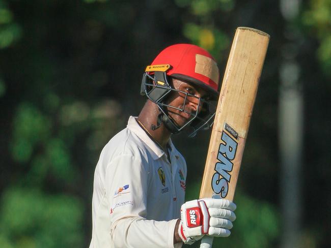 Waratah batter Ash Chandrasinghe was recognised for making five consecutive hundreds in Darwin cricket. Picture: Glenn Campbell.