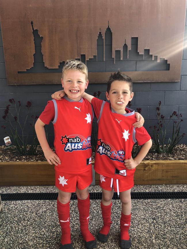 Tom (left) and Hunter are part of Team NAB AFL Auskick. Picture: Supplied