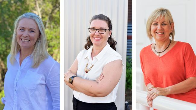 NT Votes 2020: From lft, Candidates for Katherine; NT Labor's Kate Ganley, Territory Alliance’s Mel Usher, and thee CLP's Jo Hersey