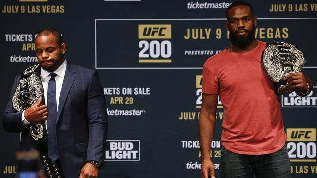 Daniel Cormier (L) and Jon Jones at the NYC UFC 200 press conference.