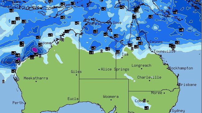 Significant rainfall is forecast in the Northern Territory on Friday afternoon. Picture: Stormcast