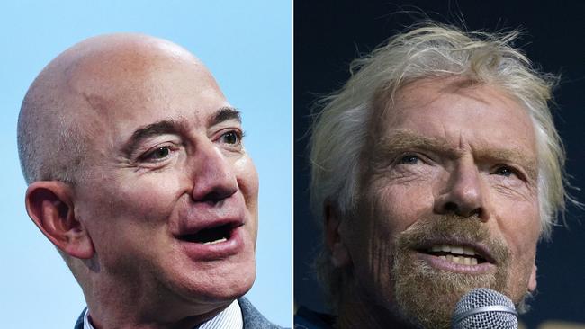 Blue Origin founder Jeff Bezos and British billionaire Richard Branson. Picture: AFP