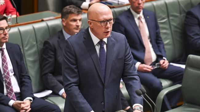 Opposition Leader Peter Dutton has pitched question after question at the government over Gaza visas. Picture: NewsWire / Martin Ollman