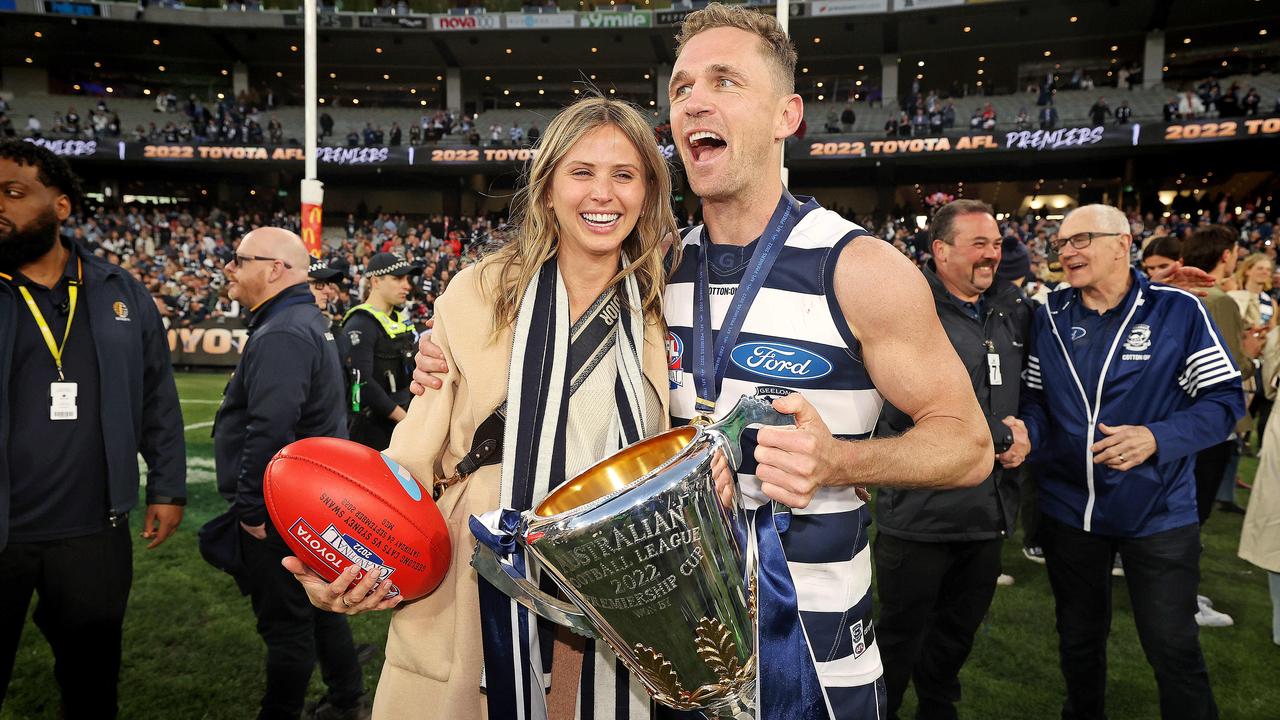 Brit and Joel Selwood on Grand Final day. Picture: Mark Stewart