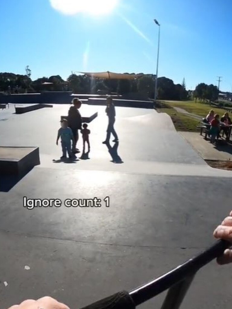 The mother was seen conversing with another woman in the middle of the skate park. Picture: TikTok@scootabrad